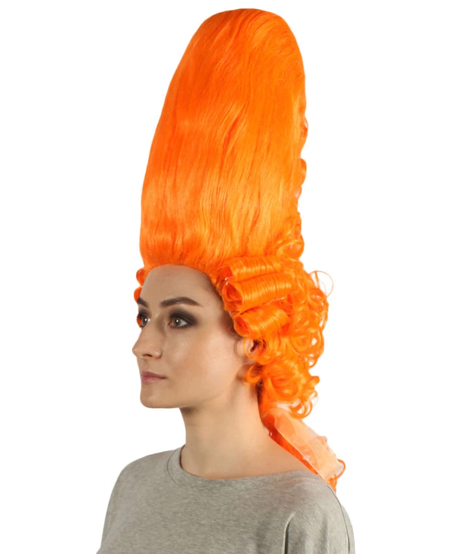HPO Women's Colonial Historical Curly Wigs | Orange Cosplay Wig | Premium Breathable Capless Cap