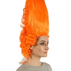 HPO Women's Colonial Historical Curly Wigs | Orange Cosplay Wig | Premium Breathable Capless Cap