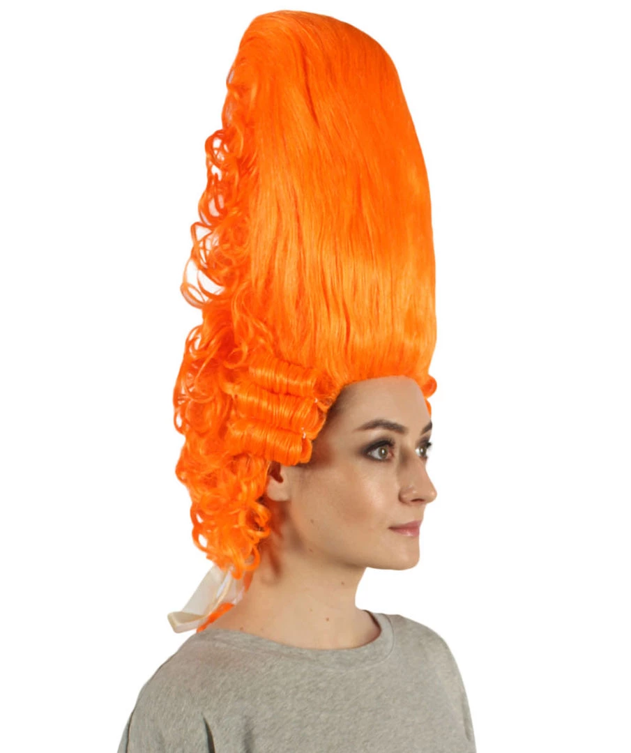 HPO Women's Colonial Historical Curly Wigs | Orange Cosplay Wig | Premium Breathable Capless Cap