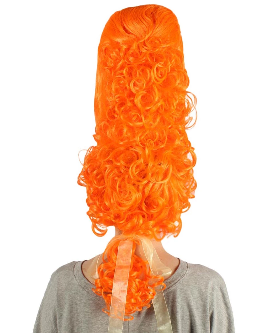 HPO Women's Colonial Historical Curly Wigs | Orange Cosplay Wig | Premium Breathable Capless Cap