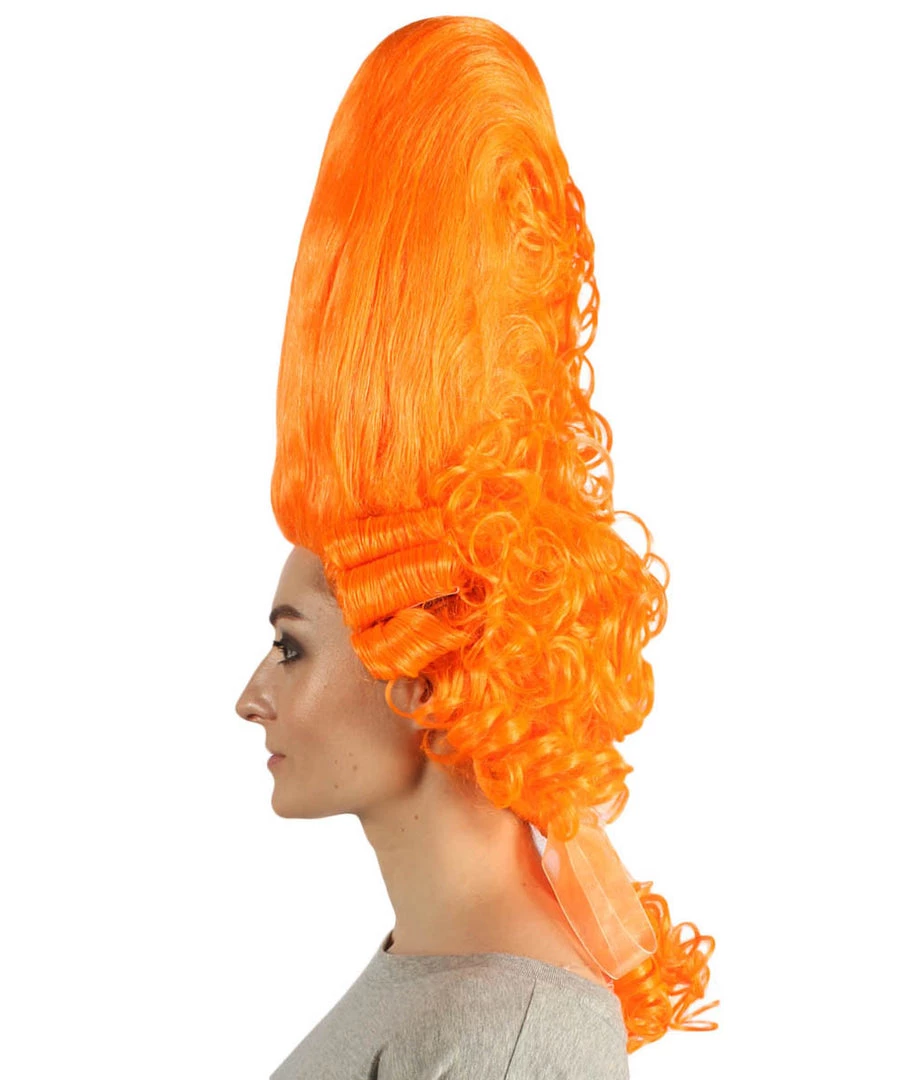 HPO Women's Colonial Historical Curly Wigs | Orange Cosplay Wig | Premium Breathable Capless Cap