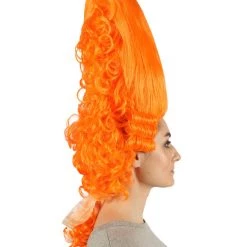 HPO Women's Colonial Historical Curly Wigs | Orange Cosplay Wig | Premium Breathable Capless Cap
