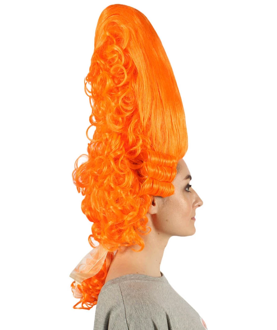 HPO Women's Colonial Historical Curly Wigs | Orange Cosplay Wig | Premium Breathable Capless Cap
