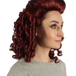 HPO Women's Colonial Curly Wigs | Auburn Cosplay Halloween Wigs | Premium Breathable Capless Cap