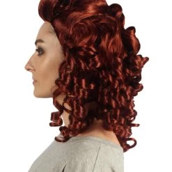 HPO Women's Colonial Curly Wigs | Auburn Cosplay Halloween Wigs | Premium Breathable Capless Cap