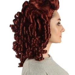 HPO Women's Colonial Curly Wigs | Auburn Cosplay Halloween Wigs | Premium Breathable Capless Cap