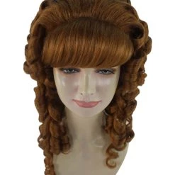 HPO Womens Colonial Lady Wig | Brown Curly Historical Wigs | Premium Breathable Capless Cap Women's