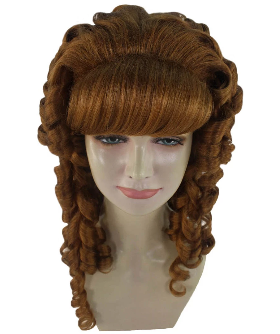 HPO Womens Colonial Lady Wig | Brown Curly Historical Wigs | Premium Breathable Capless Cap Women's