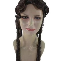 HPO Womens Colonial Lady Wig | Dark Brown Curly Historical Wigs | Premium Breathable Capless Cap