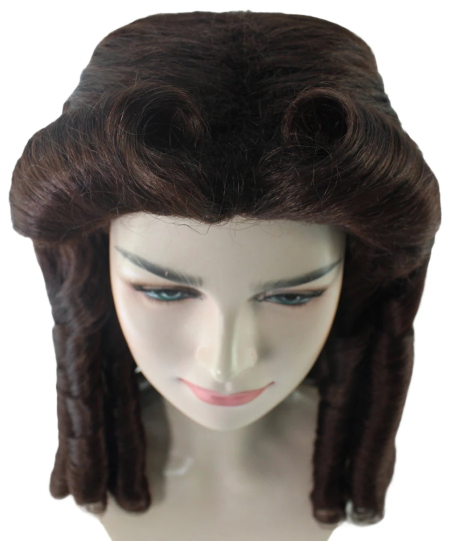 HPO Womens Colonial Lady Wig | Dark Brown Historical Wigs | Premium Breathable Capless Cap