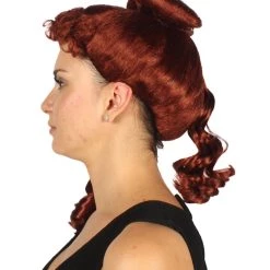 HPO Womens Colonial Lady Wig | Burgundy Historical Wigs | Premium Breathable Capless Cap Women's