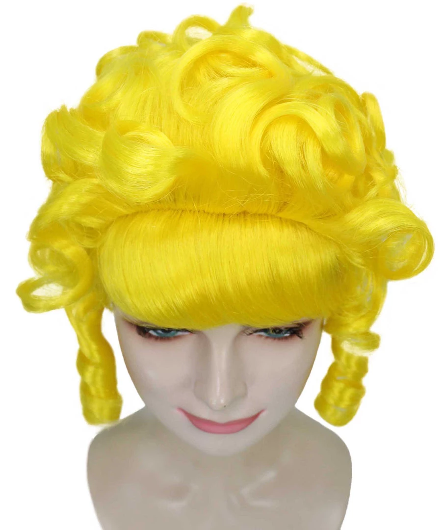 HPO Women's Women Colonial Curly Wigs | Yellow Cosplay Halloween Wigs | Premium Breathable Capless Cap