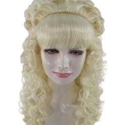HPO Womens Colonial Lady Curly Wig | Blonde Historical Wigs | Premium Breathable Capless Cap