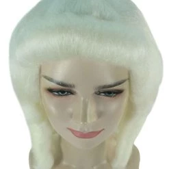 HPO Women's Colonial Lady Curly Wigs | White Historical Cosplay Wigs | Premium Breathable Capless Cap