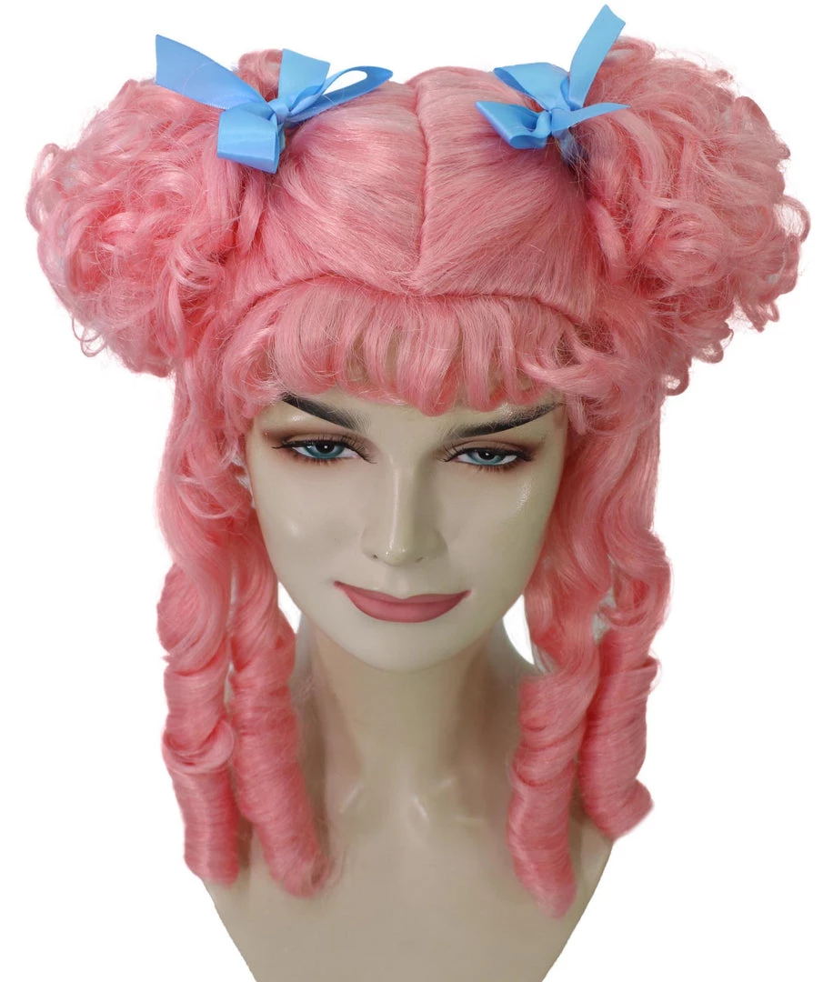 HPO Womens Colonial Lady With Blue Lece Wig | Pink Historical Wigs | Premium Breathable Capless Cap Women's