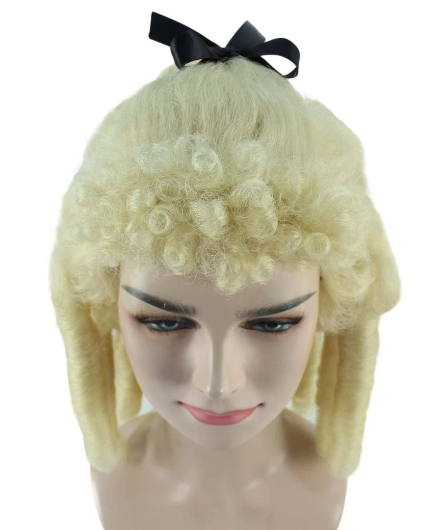 HPO Women's Womens Colonial Lady Curley With Black Lece Wig | Blonde Historical Wigs | Premium Breathable Capless Cap