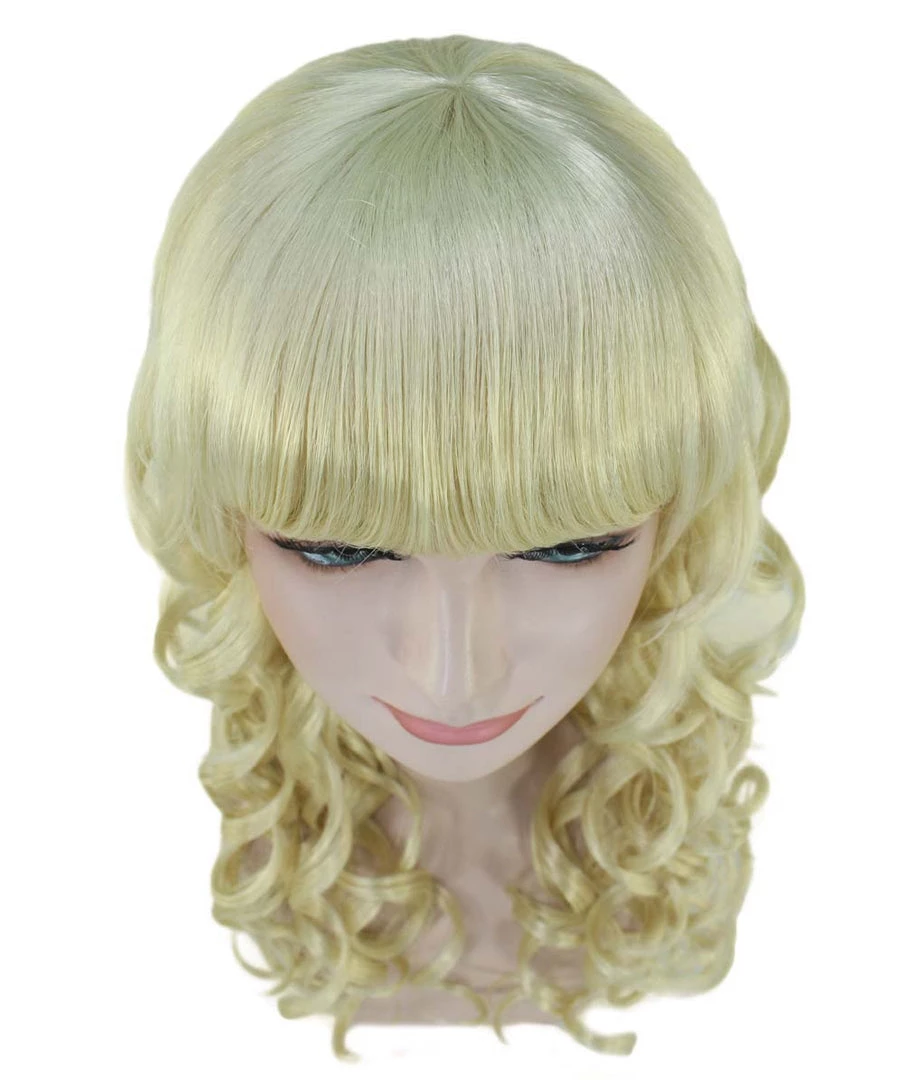HPO Womens Long Blonde Curly Wig | Dramatical Fancy Wig | Premium Breathable Capless Cap