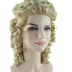 HPO Women's Womens Colonial Blonde Curly Wig | Historical Character Cosplay Halloween Wig | Premium Breathable Capless Cap