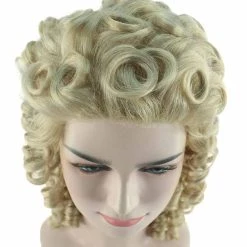 HPO Women's Womens Colonial Blonde Curly Wig | Historical Character Cosplay Halloween Wig | Premium Breathable Capless Cap