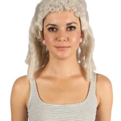 HPO Women's Womens Colonial Ladies 18th Century Curly Wig | Blonde Historical Wigs | Premium Breathable Capless Cap