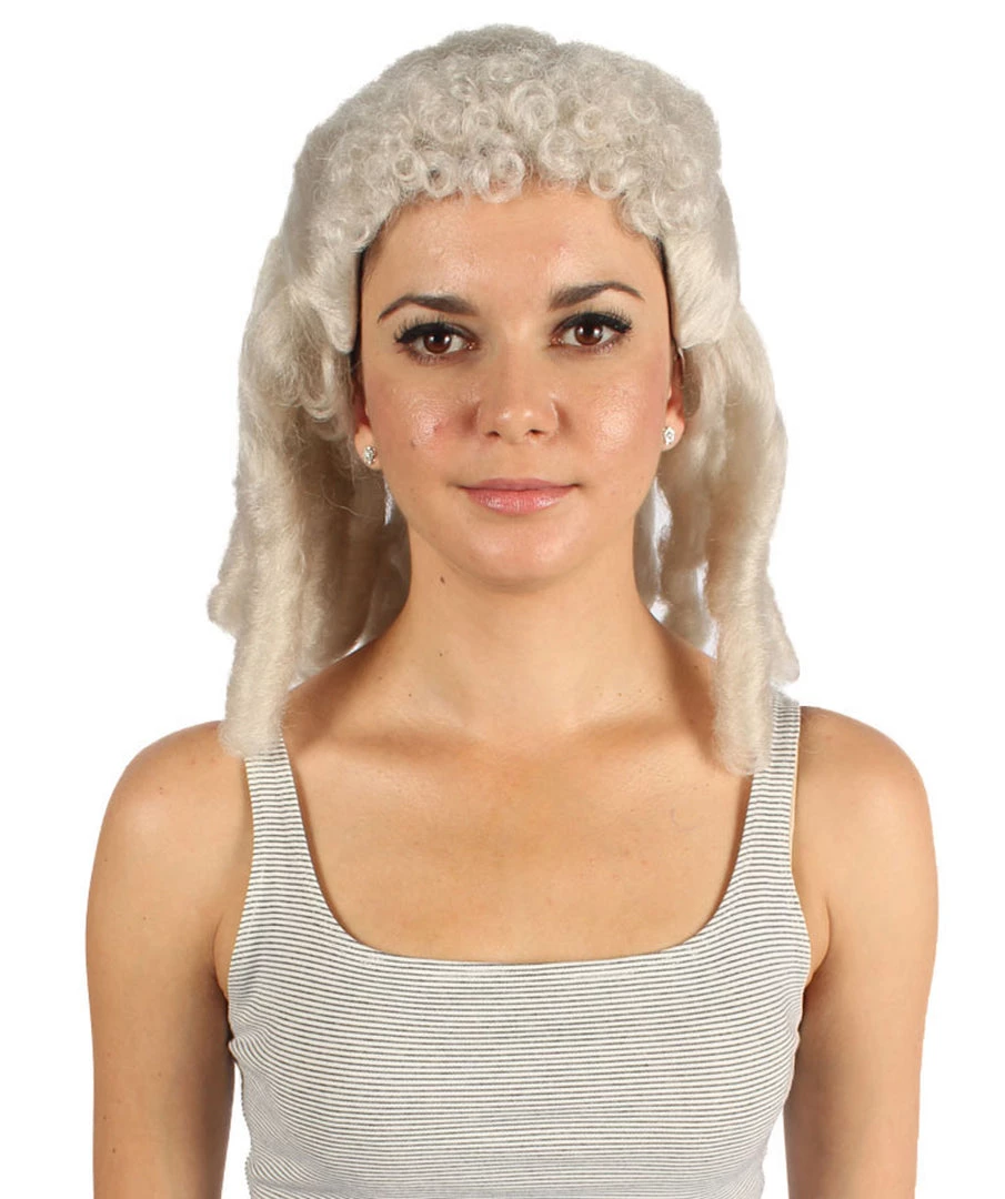 HPO Women's Womens Colonial Ladies 18th Century Curly Wig | Blonde Historical Wigs | Premium Breathable Capless Cap