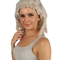 HPO Women's Womens Colonial Ladies 18th Century Curly Wig | Blonde Historical Wigs | Premium Breathable Capless Cap