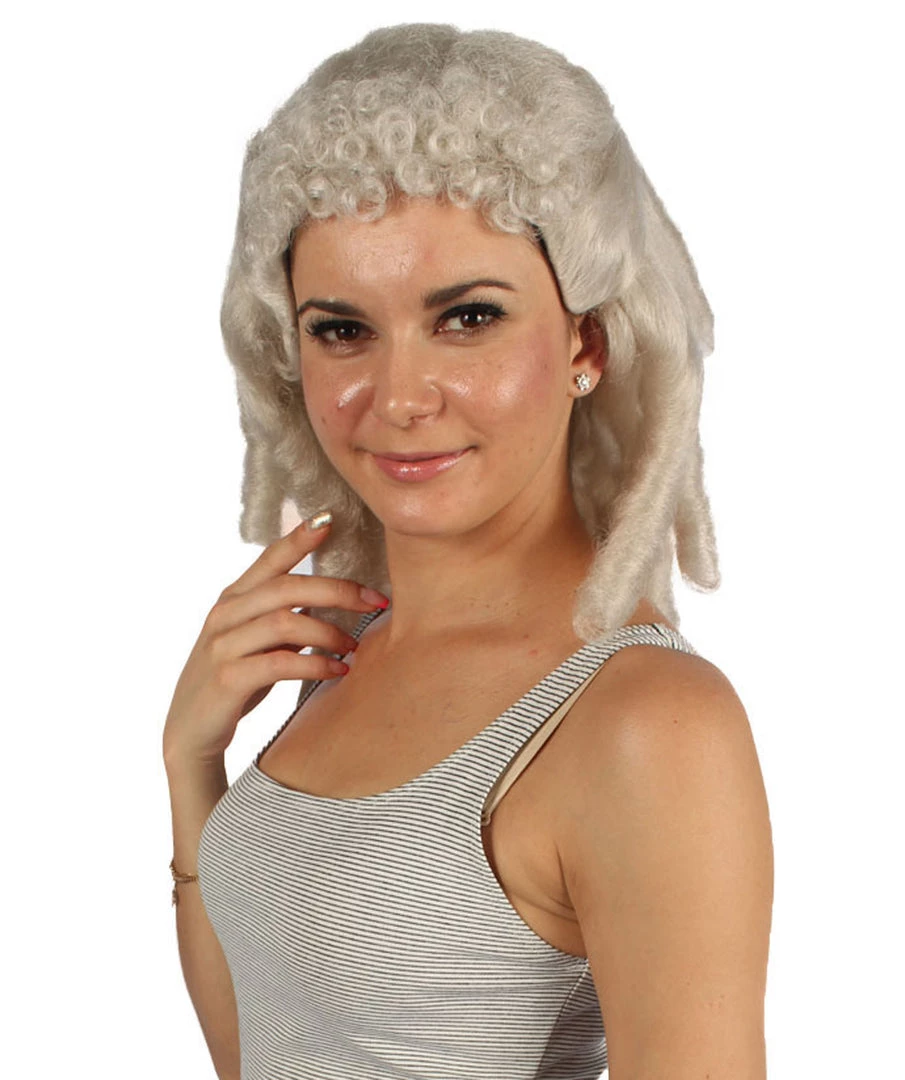 HPO Women's Womens Colonial Ladies 18th Century Curly Wig | Blonde Historical Wigs | Premium Breathable Capless Cap