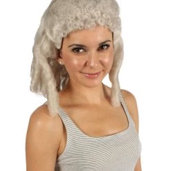 HPO Women's Womens Colonial Ladies 18th Century Curly Wig | Blonde Historical Wigs | Premium Breathable Capless Cap