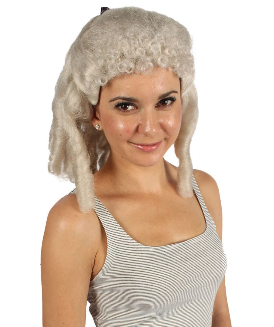 HPO Women's Womens Colonial Ladies 18th Century Curly Wig | Blonde Historical Wigs | Premium Breathable Capless Cap