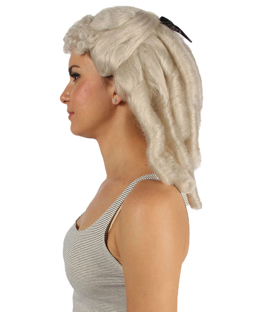 HPO Women's Womens Colonial Ladies 18th Century Curly Wig | Blonde Historical Wigs | Premium Breathable Capless Cap