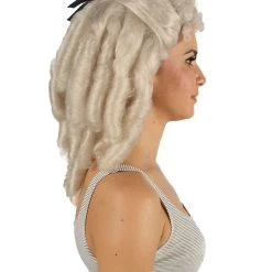 HPO Women's Womens Colonial Ladies 18th Century Curly Wig | Blonde Historical Wigs | Premium Breathable Capless Cap