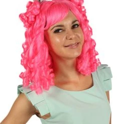HPO Women's Womens Colonial Lady Pink Curly Wig | Premium Breathable Capless Cap
