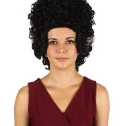 HPO Womens Colonial Ladies 18th Century Curly Wig | Black Historical Wig | Premium Breathable Capless Cap Women's