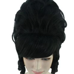 HPO Women's Womens Colonial Lady 18th Century Curly Wig | Black Historical Halloween Wig | Premium Breathable Capless Cap