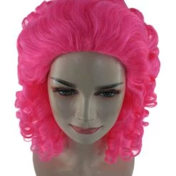 HPO Womens Colonial Ladies 18th Century Curly Wig | Pink Historical Wig | Premium Breathable Capless Cap