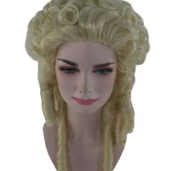 HPO Womens 18th Century Colonial Lady Curly Wig | Blonde Historical Wig | Premium Breathable Capess Cap