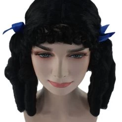 HPO Womens 18th Century Colonial Lady Wig | Black Historical Wigs | Premium Breathable Capless Cap