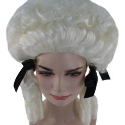 HPO Womens 18th Century Colonial Wig | White Historical Wigs | Premium Breathable Capless Cap