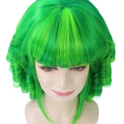 HPO Womens 18th Century Colonial Lady Curly Neon Green Historical Wig | Premium Breathable Capless Cap Women's