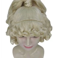 HPO Women's Womens 18th Century Colonial Lady Curly Blonde Historical Wig | Premium Breathable Capless Cap