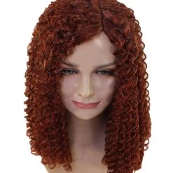 HPO Womens 18th Century Colonial Lady Curly Wig | Auburn Historical Wig | Premium Breathable Capless Cap