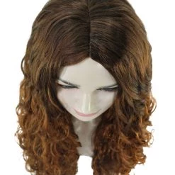 HPO Women's Womens Brown Long Curly Wig Song Contest 2018 | Celebrity Wigs | Premium Breathable Capless Cap