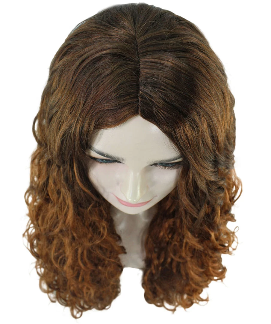 HPO Women's Womens Brown Long Curly Wig Song Contest 2018 | Celebrity Wigs | Premium Breathable Capless Cap