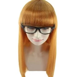 HPO Women's Womens Brown Long Straight Wig With Glasses | Video Game Wigs | Premium Breathable Capless Cap