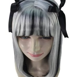 HalloweenPartyOnline Men's Womens Ghostly Zombie Wig With Ribbons | Two Tones Black And Grey Scary Wigs | Premium Breathable Capless Cap