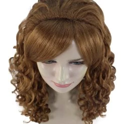 HPO Women's Womens Rockabilly Long And Curly Brown Wig | Country Girl Vintage Wigs | Premium Breathable Capless Cap
