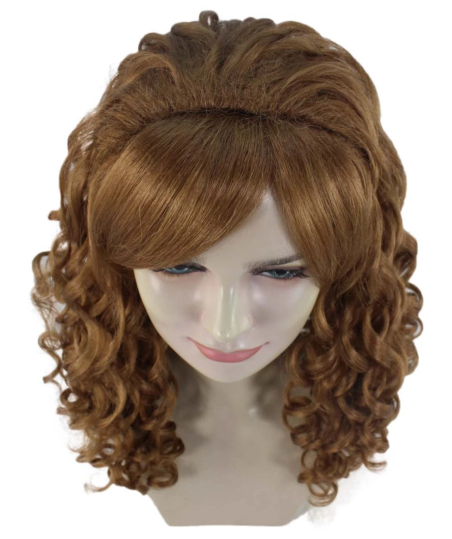 HPO Women's Womens Rockabilly Long And Curly Brown Wig | Country Girl Vintage Wigs | Premium Breathable Capless Cap