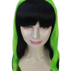 HPO Women's Womens 80s Long Black Neon Pink Streaks Punk Rave Wig | Rock Curly Disco Party Wigs | Premium Breathable Capless Cap