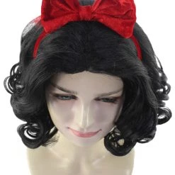 HPO Womens Princess Wig With Red Bow | Black TV/Movie Wigs | Premium Breathable Capless Cap