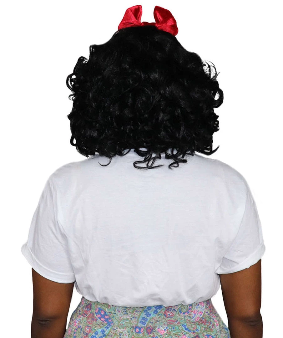 HPO Womens Princess Wig With Red Bow | Black TV/Movie Wigs | Premium Breathable Capless Cap